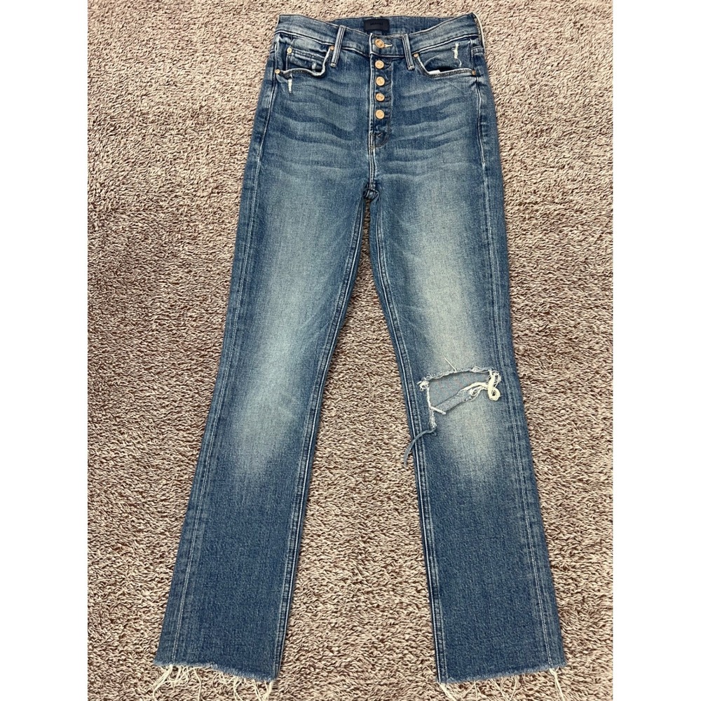 MOTHER Pixie Dazzler Ankle Fray Jeans 24 Popism Distressed Button Fly